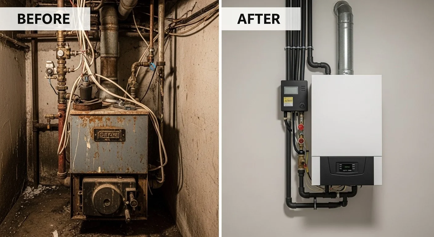 Professional Boiler Installation by Ocean Pier Plumbing in Oceanside CA - Before and After