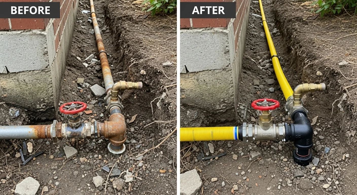 Professional Gas Line Installation by Ocean Pier Plumbing in Oceanside CA - Before and After Gas Pipe Upgrade