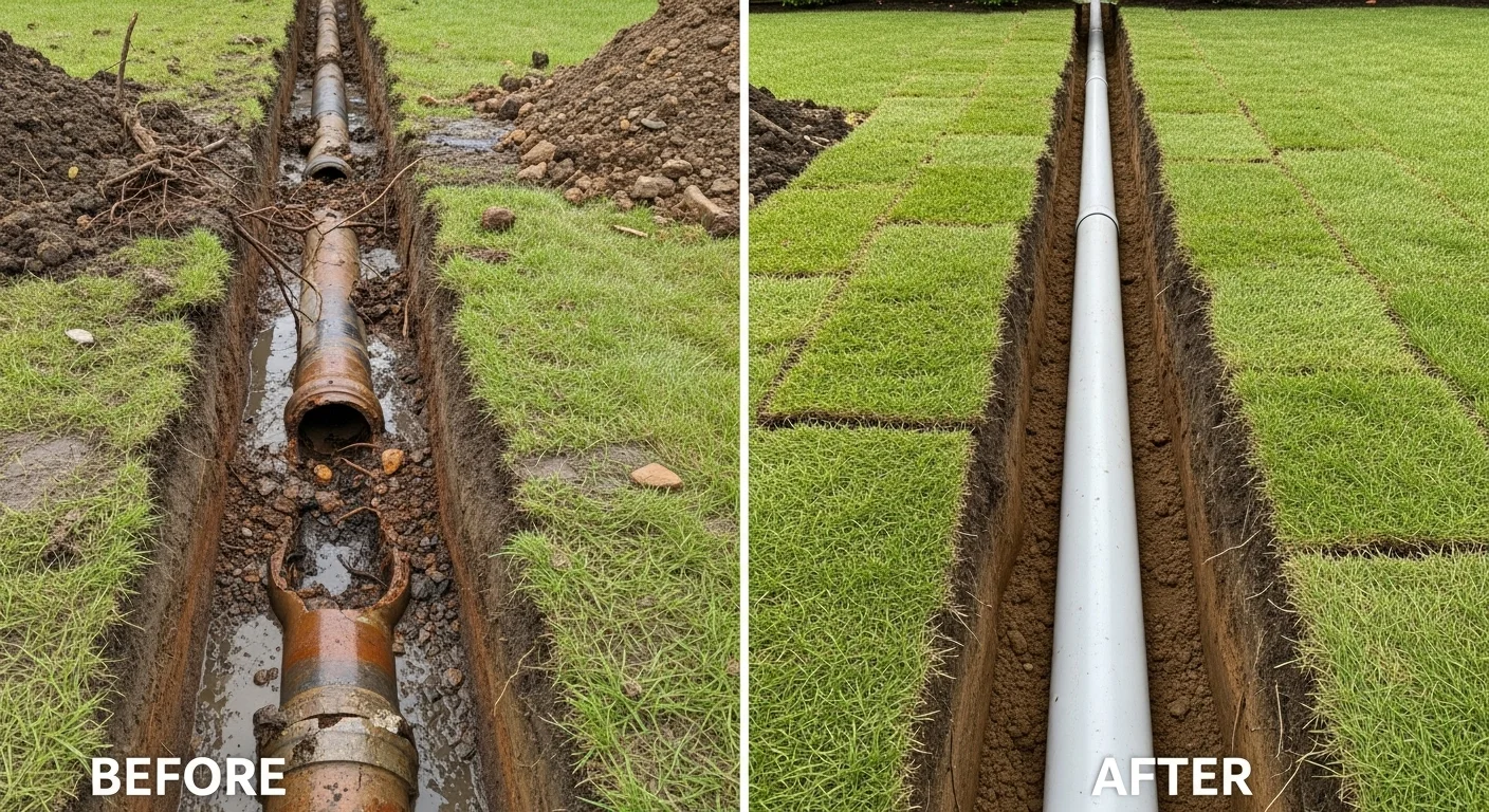 Professional Sewer Line Repair and Replacement by Ocean Pier Plumbing in Oceanside CA - Before and After