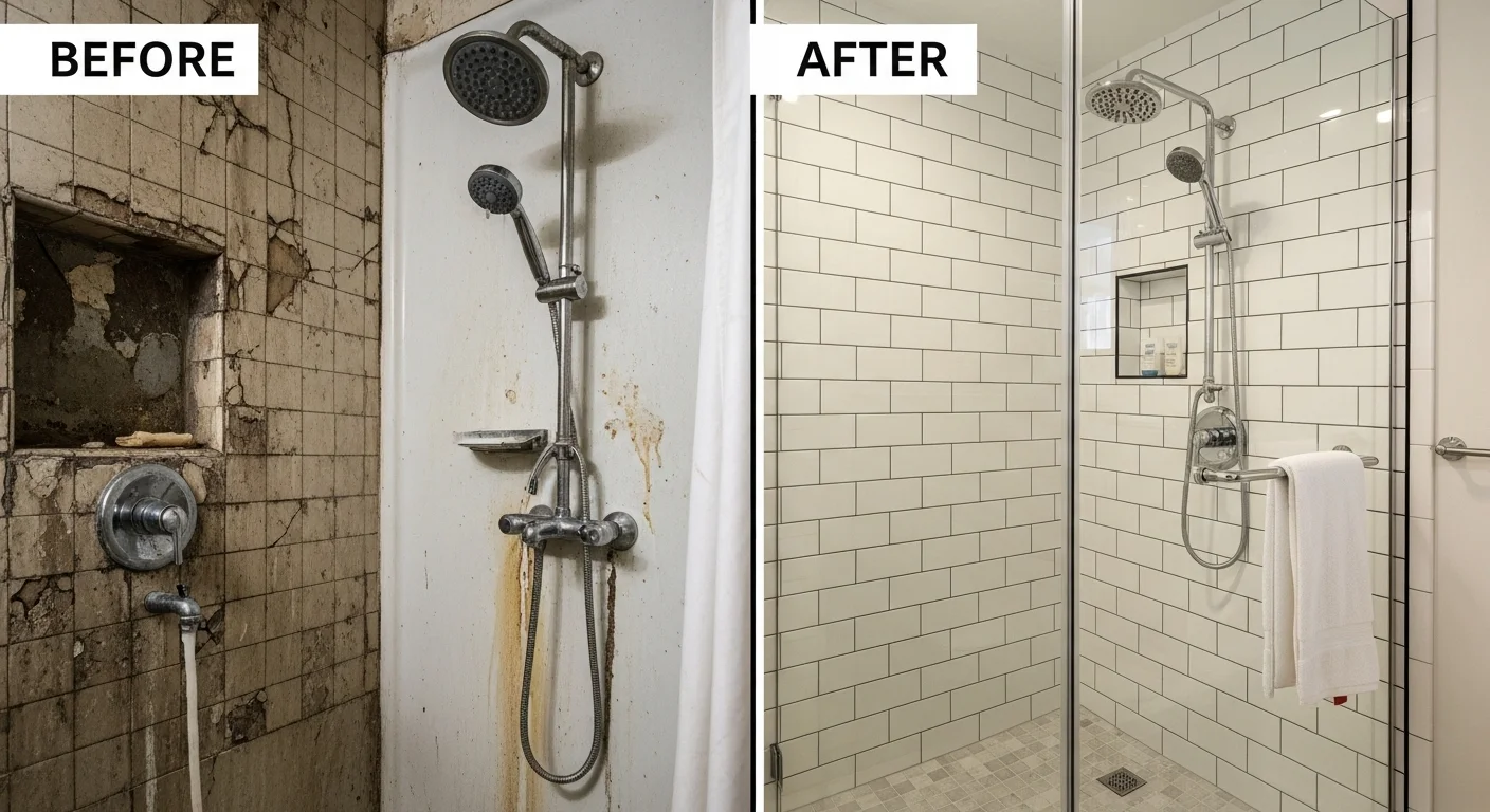 Professional Shower Repair by Ocean Pier Plumbing in Oceanside CA - Before and After Shower Transformation