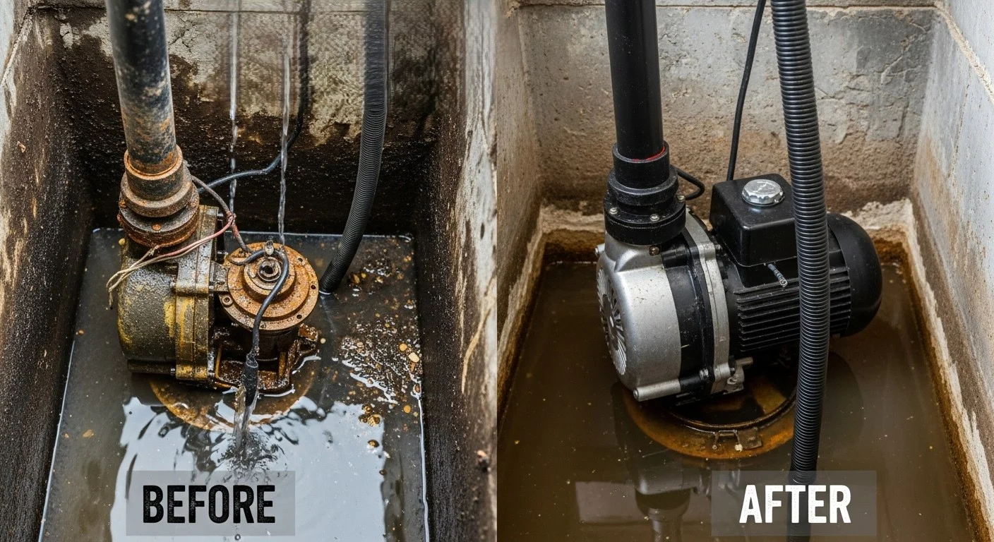 Professional Sump Pump Installation by Ocean Pier Plumbing in Oceanside CA - Before and After