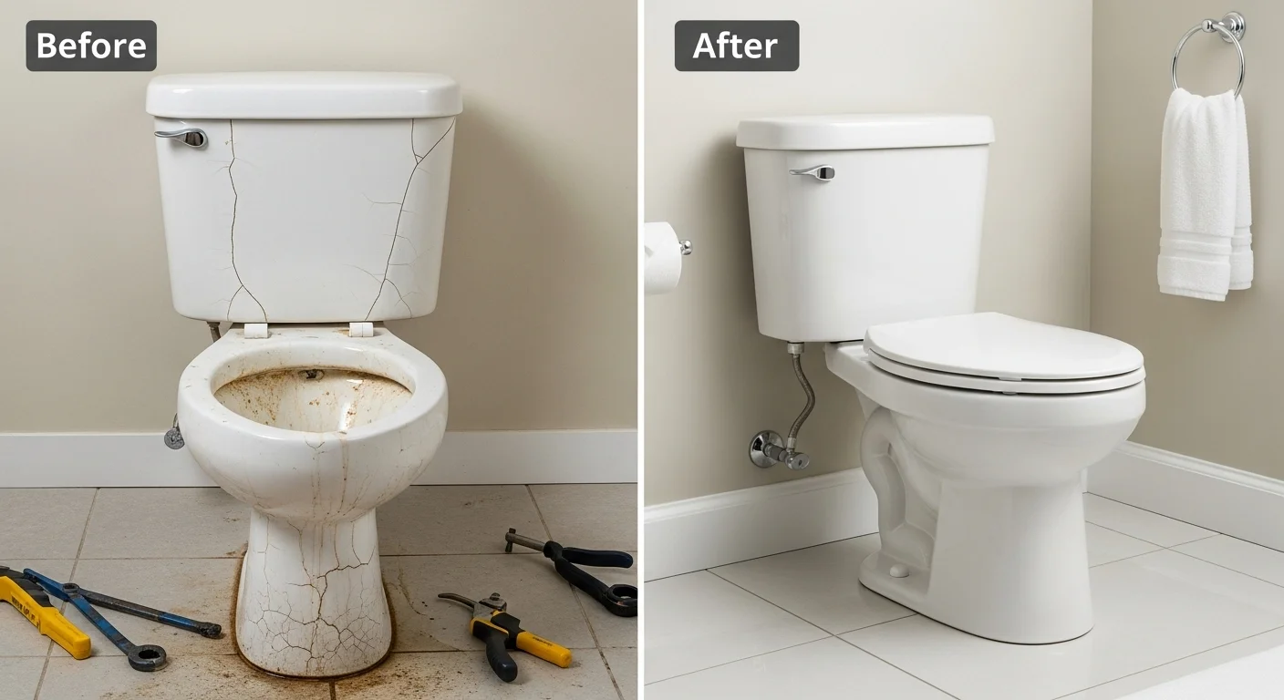 Professional Toilet Installation by Ocean Pier Plumbing in Oceanside CA - Before and After Bathroom Transformation