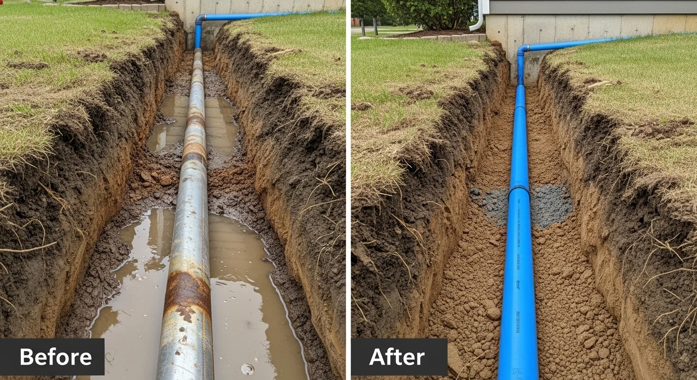 Professional Water Line Repair and Replacement by Ocean Pier Plumbing in Oceanside CA - Before and After