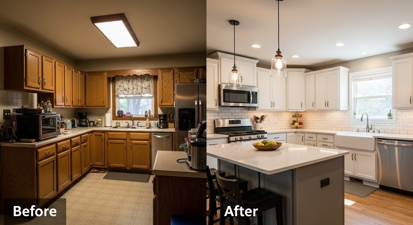 Professional Kitchen Remodeling by Ocean Pier Plumbing in Oceanside CA - Before and After Kitchen Transformation